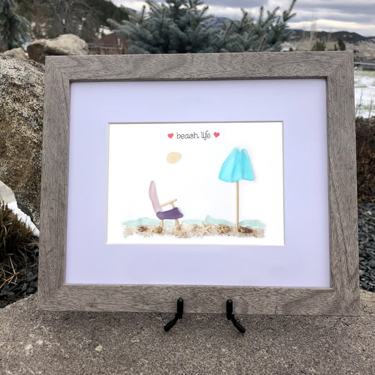 Happy Retirement Beach Chair And Umbrella Sea Glass Framed Art - image 3