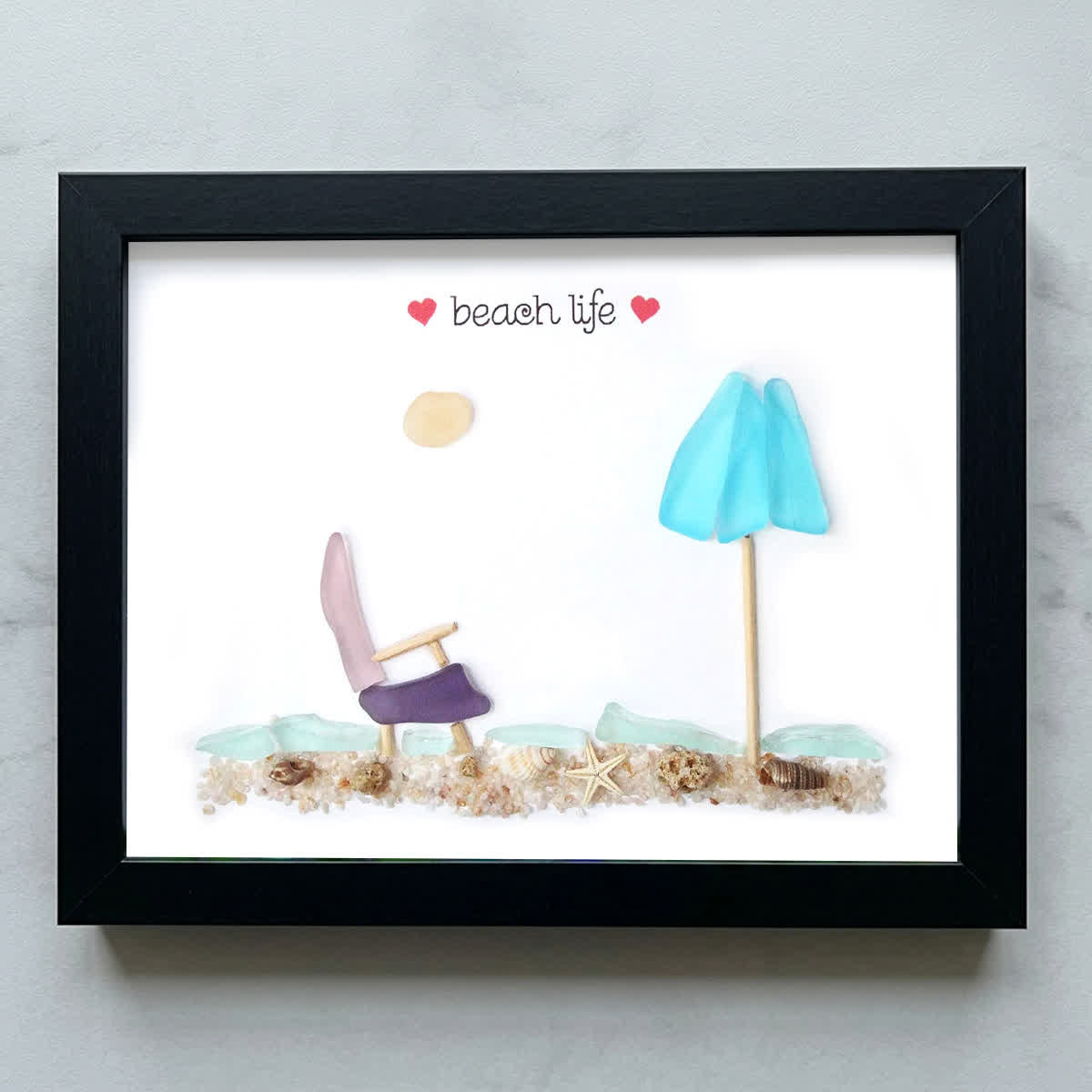 Happy Retirement Beach Chair And Umbrella Sea Glass Framed Art - Black - 6" X 8" - image 10