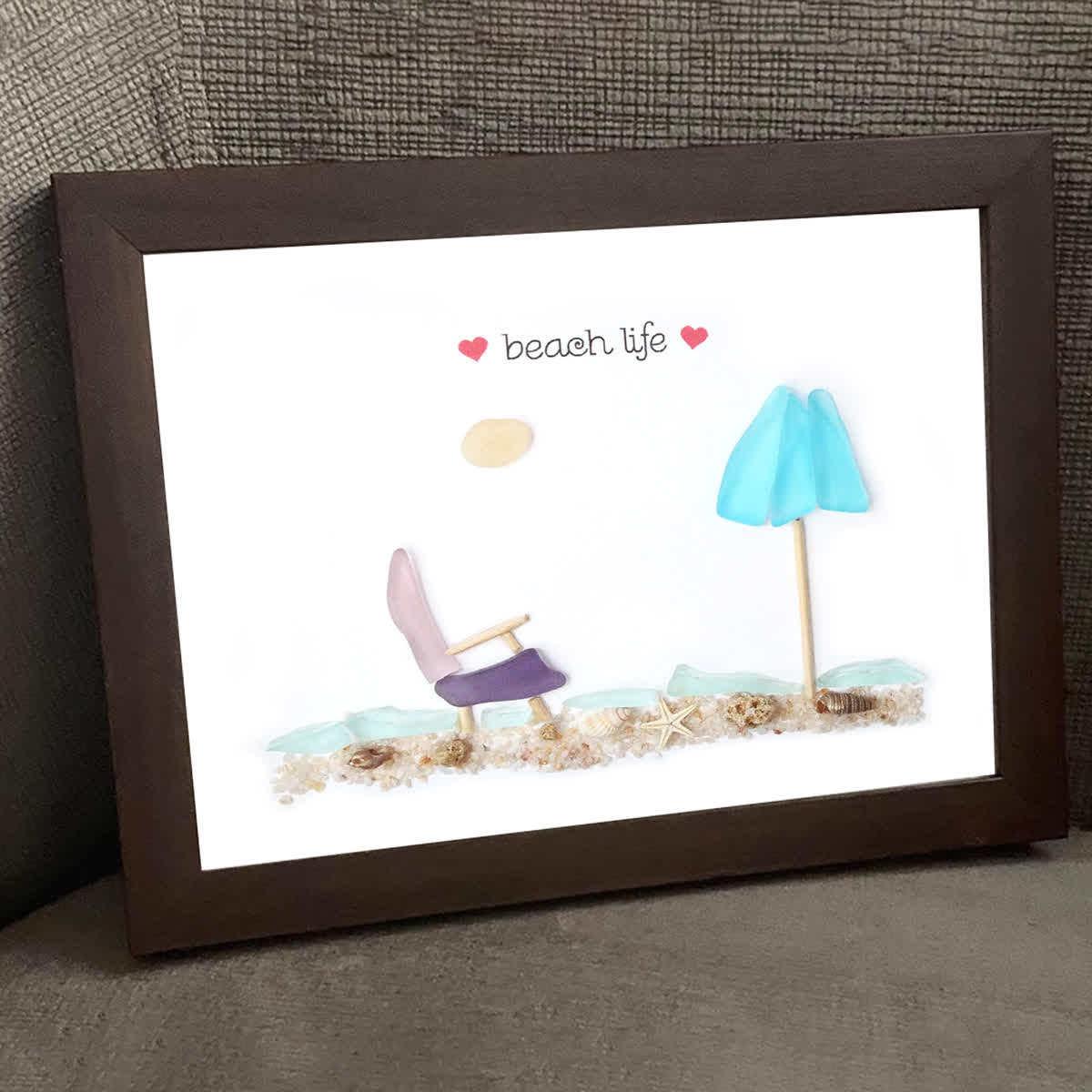 Happy Retirement Beach Chair And Umbrella Sea Glass Framed Art - image 7