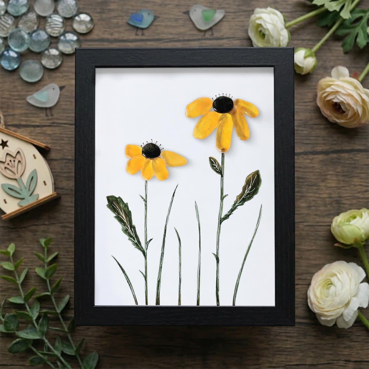 Daisy Handmade Sea Glass Framed Art - Black - 8" X 6" - image 15