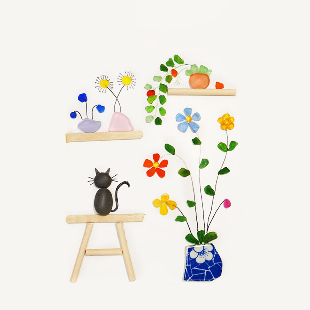 Cat And Greenhouse Sea Glass Framed Art - image 2