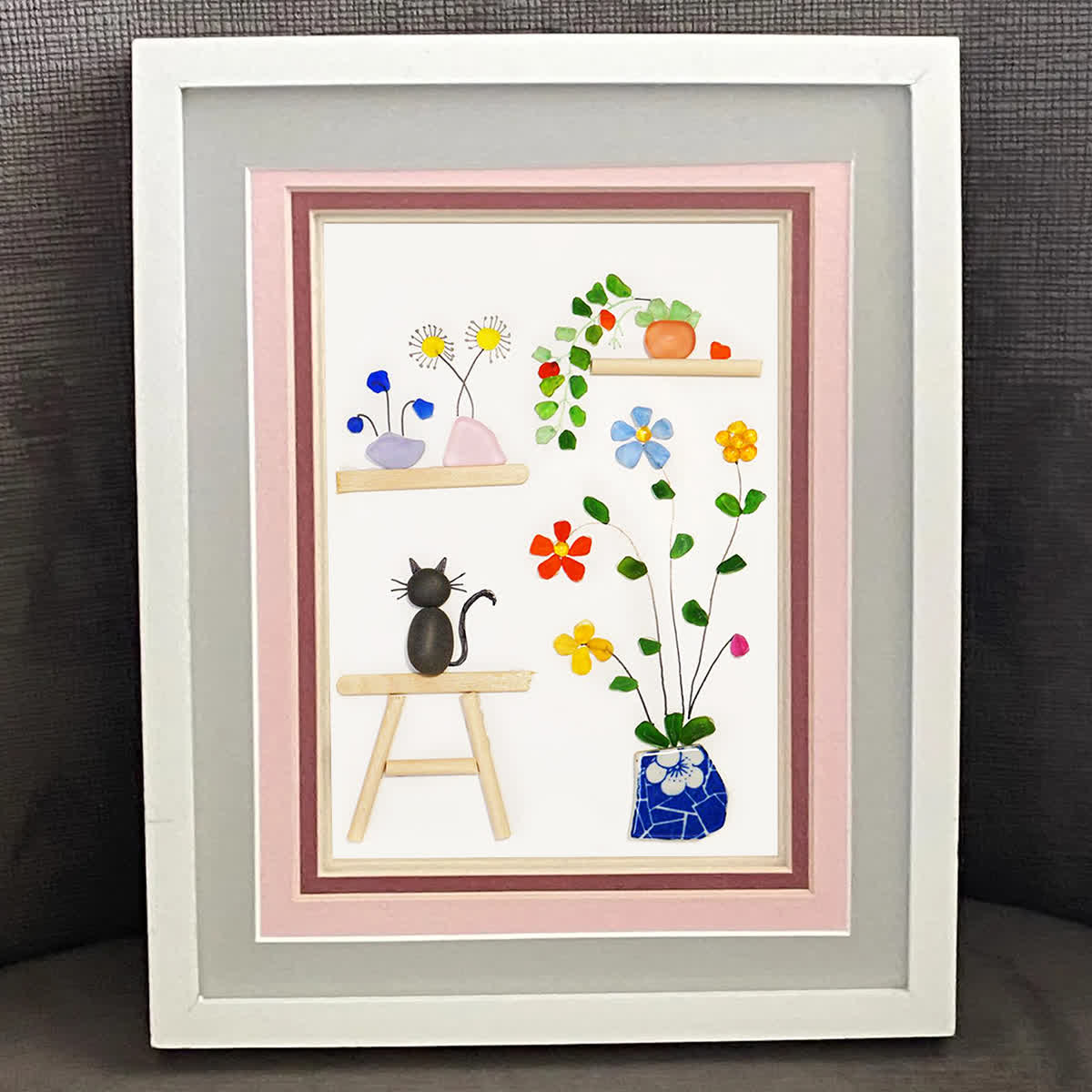 Cat And Greenhouse Sea Glass Framed Art - image 0