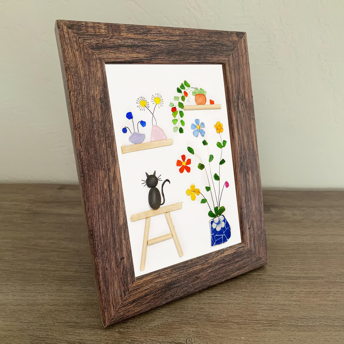 Cat And Greenhouse Sea Glass Framed Art - image 4