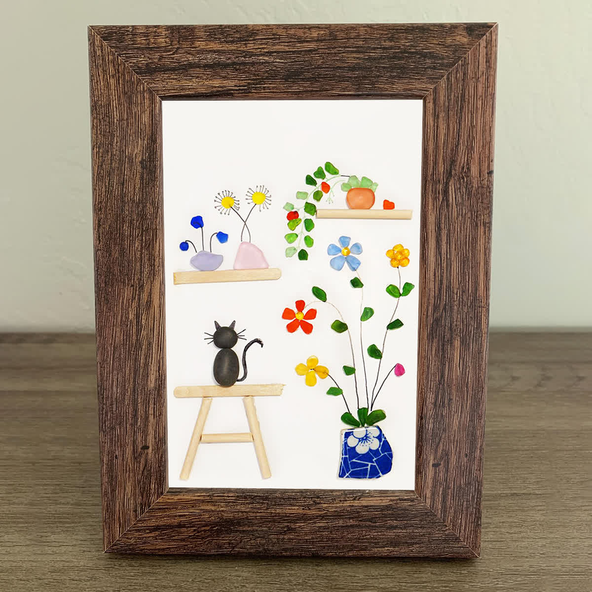 Cat And Greenhouse Sea Glass Framed Art - image 3