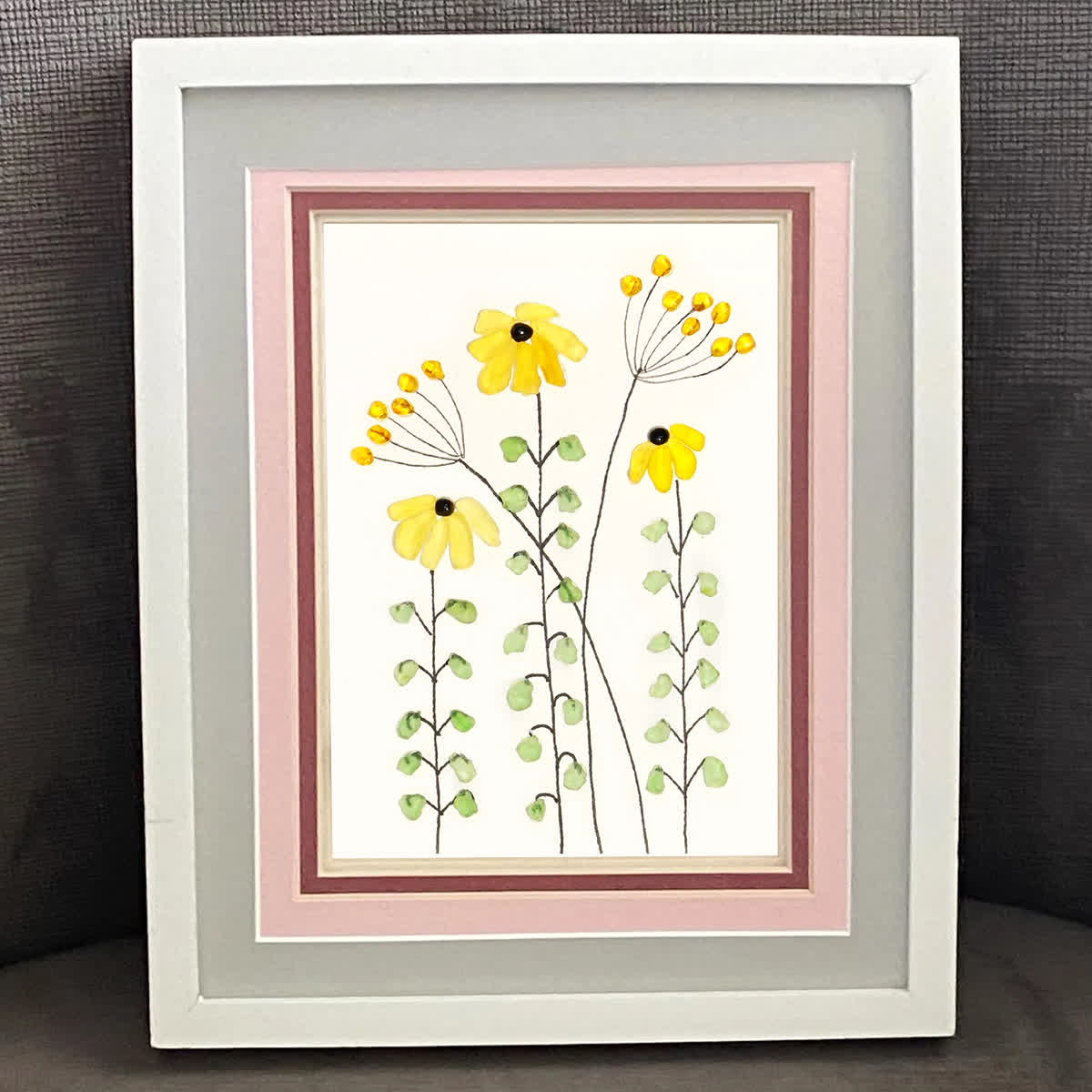Sunflower Handmade Sea Glass Framed Art - image 0