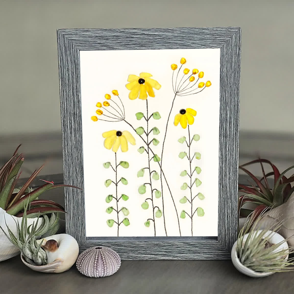 Sunflower Handmade Sea Glass Framed Art - image 1