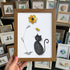 Black Pebble Cat And Yellow Flower Sea Glass Framed Art - Walnut Brown - 8" X 6" - image 10