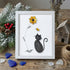 Black Pebble Cat And Yellow Flower Sea Glass Framed Art - White - 8" X 6" - image 12