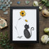 Black Pebble Cat And Yellow Flower Sea Glass Framed Art - Black - 8" X 6" - image 11
