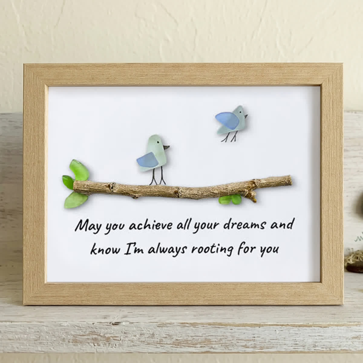 May You Achieve Dreams Birds Sea Glass Framed Art Family Gift - Oak - 6" X 8" - image 9