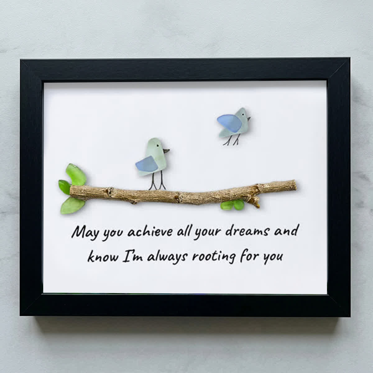 May You Achieve Dreams Birds Sea Glass Framed Art Family Gift - Black - 6" X 8" - image 11