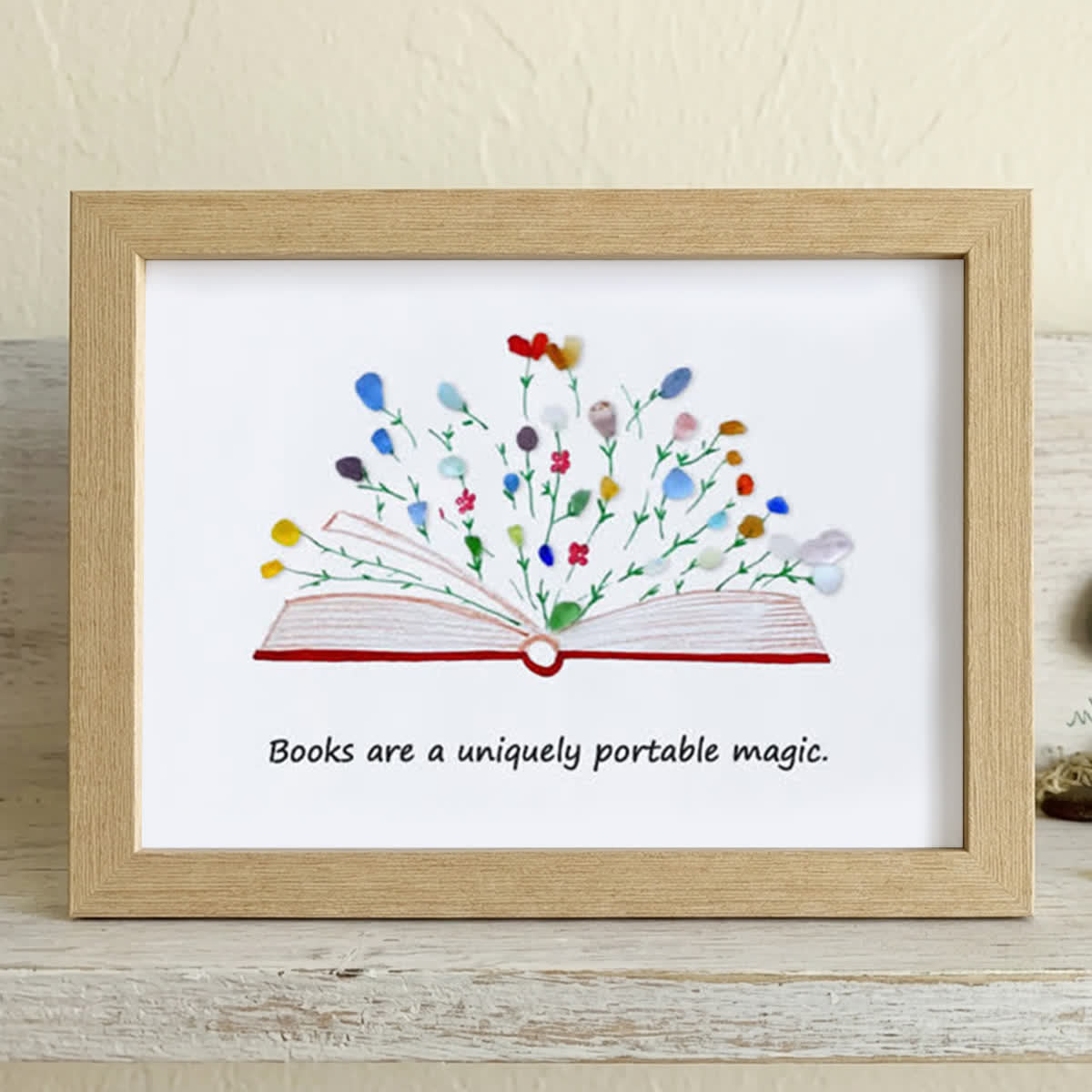 Magic Books Sea Glass Framed Art Inspirational Gift - Oak - 6" X 8" - image 7