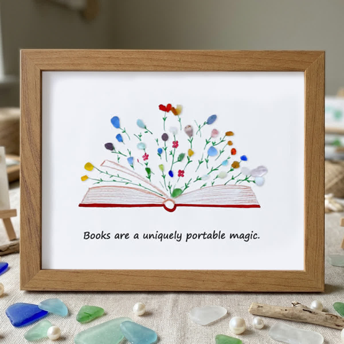 Magic Books Sea Glass Framed Art Inspirational Gift - Walnut Brown - 6" X 8" - image 8