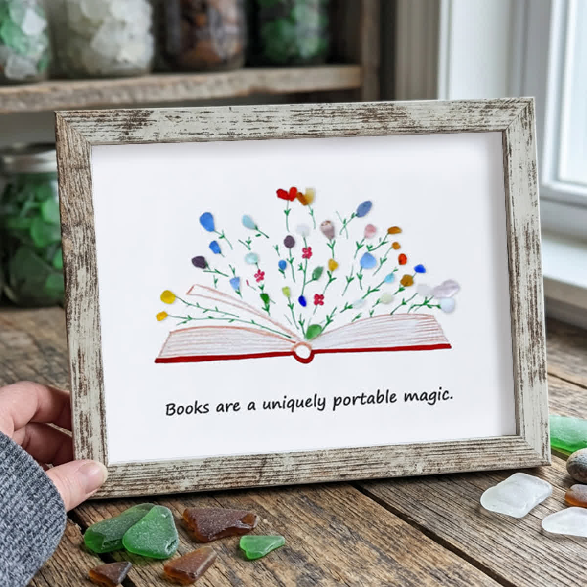 Magic Books Sea Glass Framed Art Inspirational Gift - Retro White - 6" X 8" - image 11