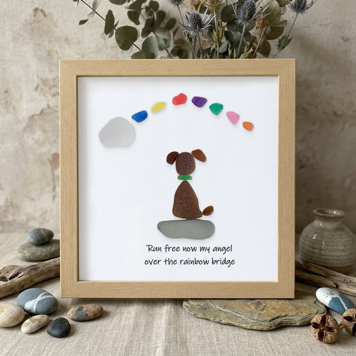 Dog Memorial Sea Glass Framed Art Loss Of Dog Gift - Oak - 8" X 8" - image 9