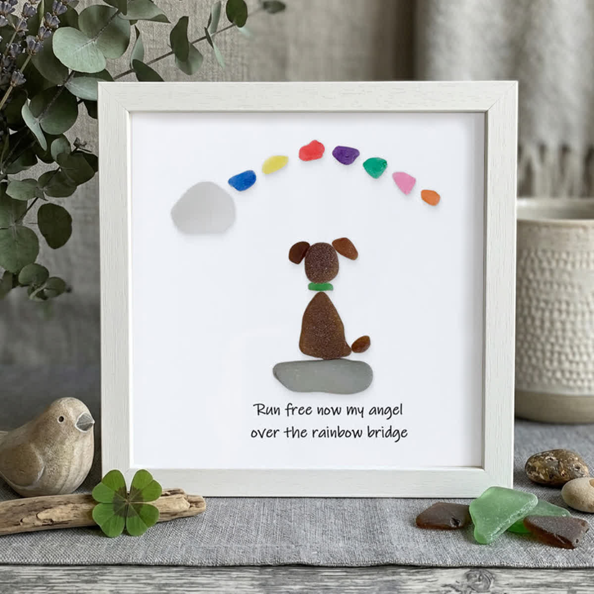 Dog Memorial Sea Glass Framed Art Loss Of Dog Gift - White - 8" X 8" - image 11