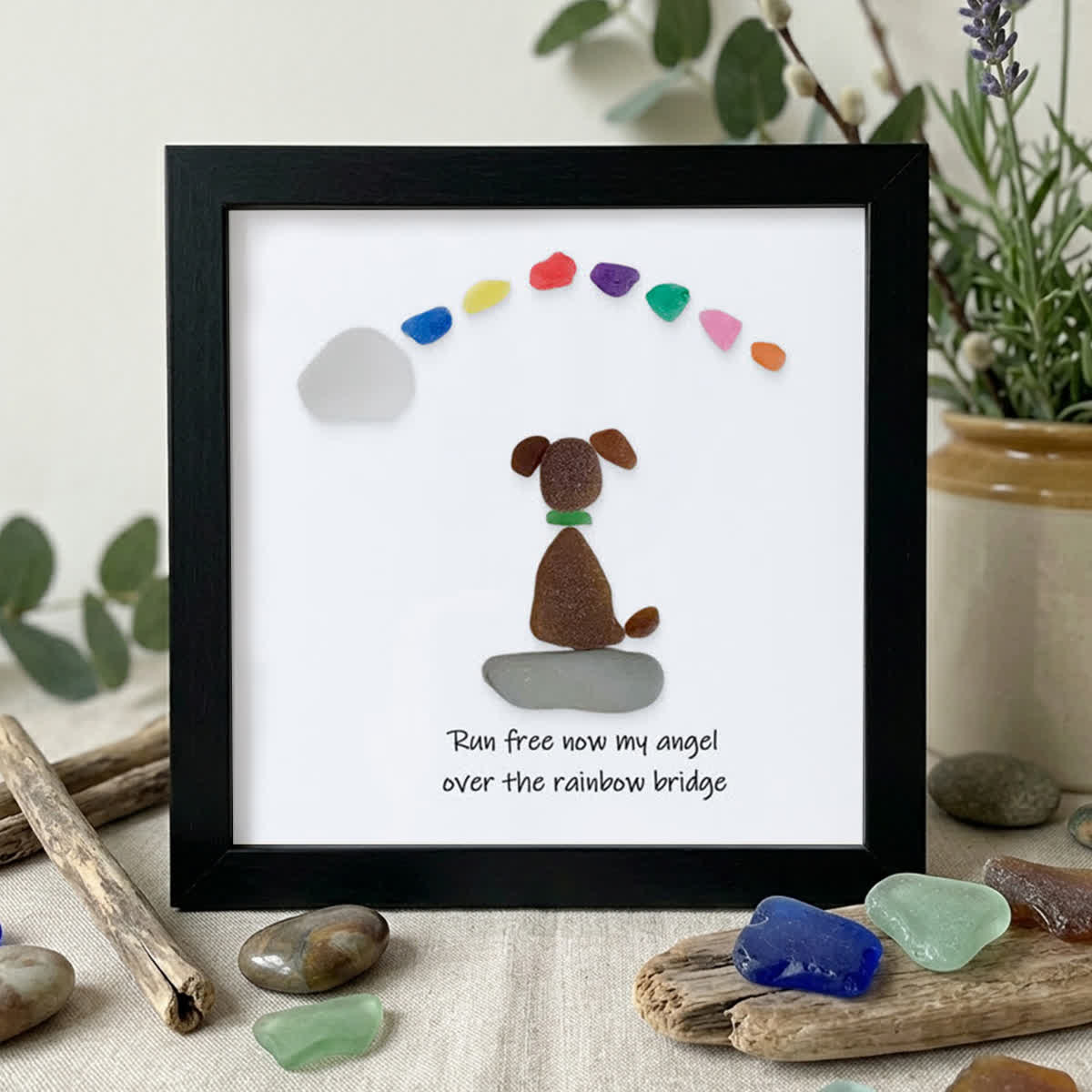 Dog Memorial Sea Glass Framed Art Loss Of Dog Gift - Black - 8" X 8" - image 10