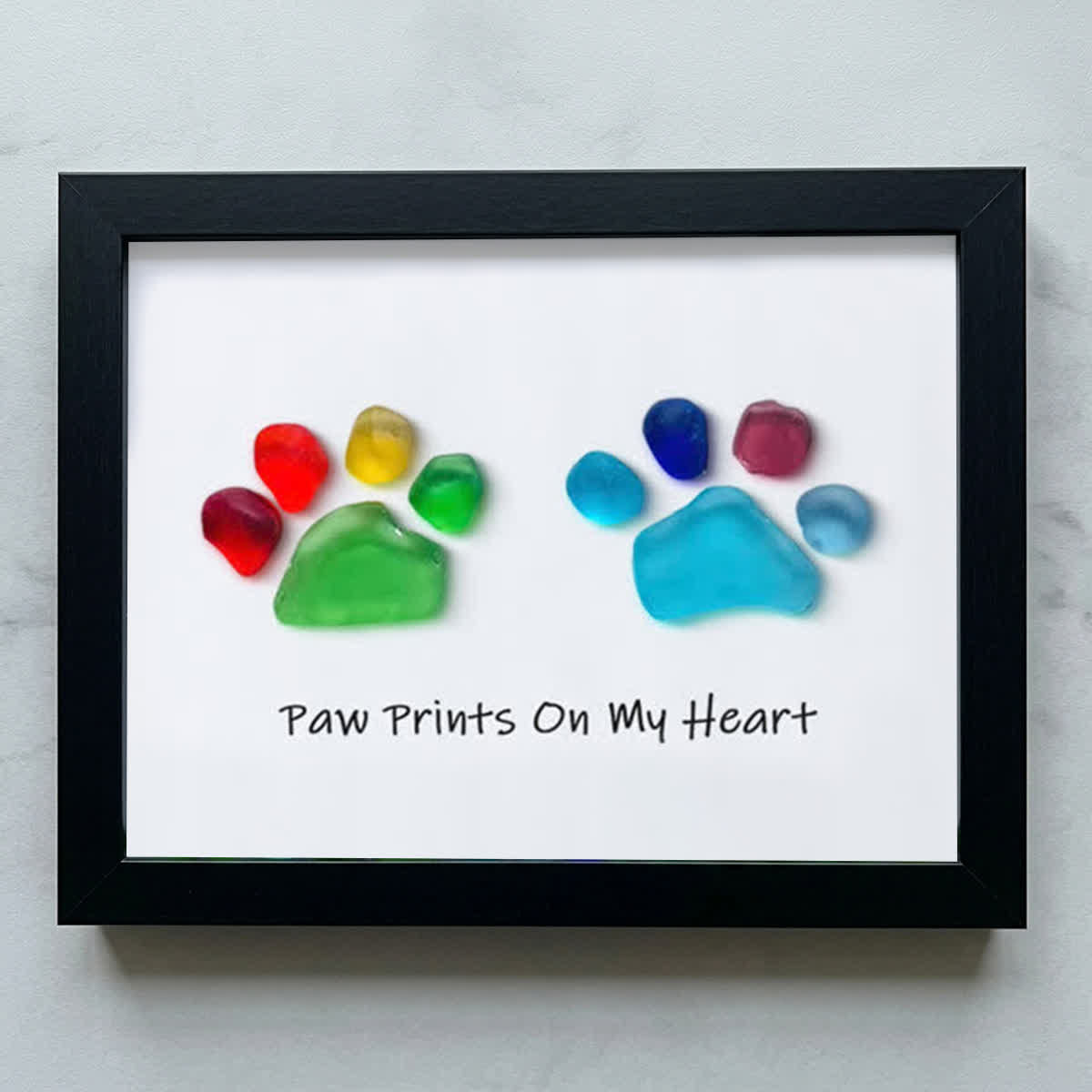 Rainbow Puppy Pet Paw Prints Sea Glass Framed Art - Black - 6" X 8" - image 14