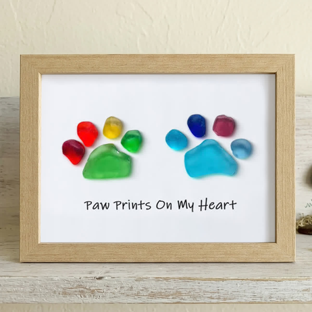 Rainbow Puppy Pet Paw Prints Sea Glass Framed Art - Oak - 6" X 8" - image 12