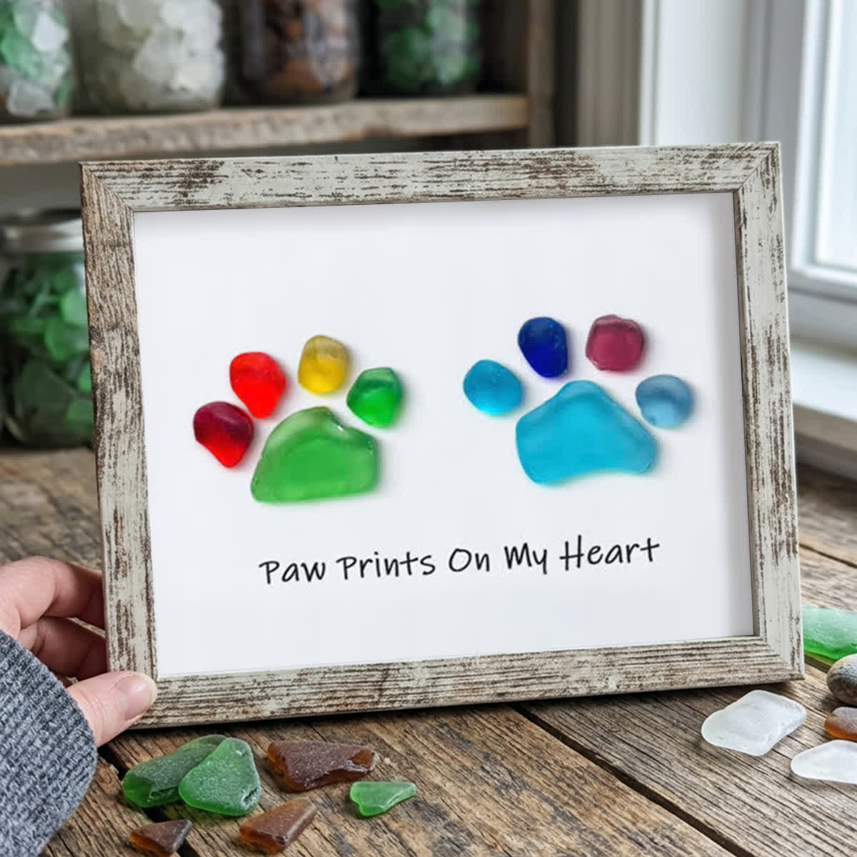 Rainbow Puppy Pet Paw Prints Sea Glass Framed Art - Retro White - 6" X 8" - image 16