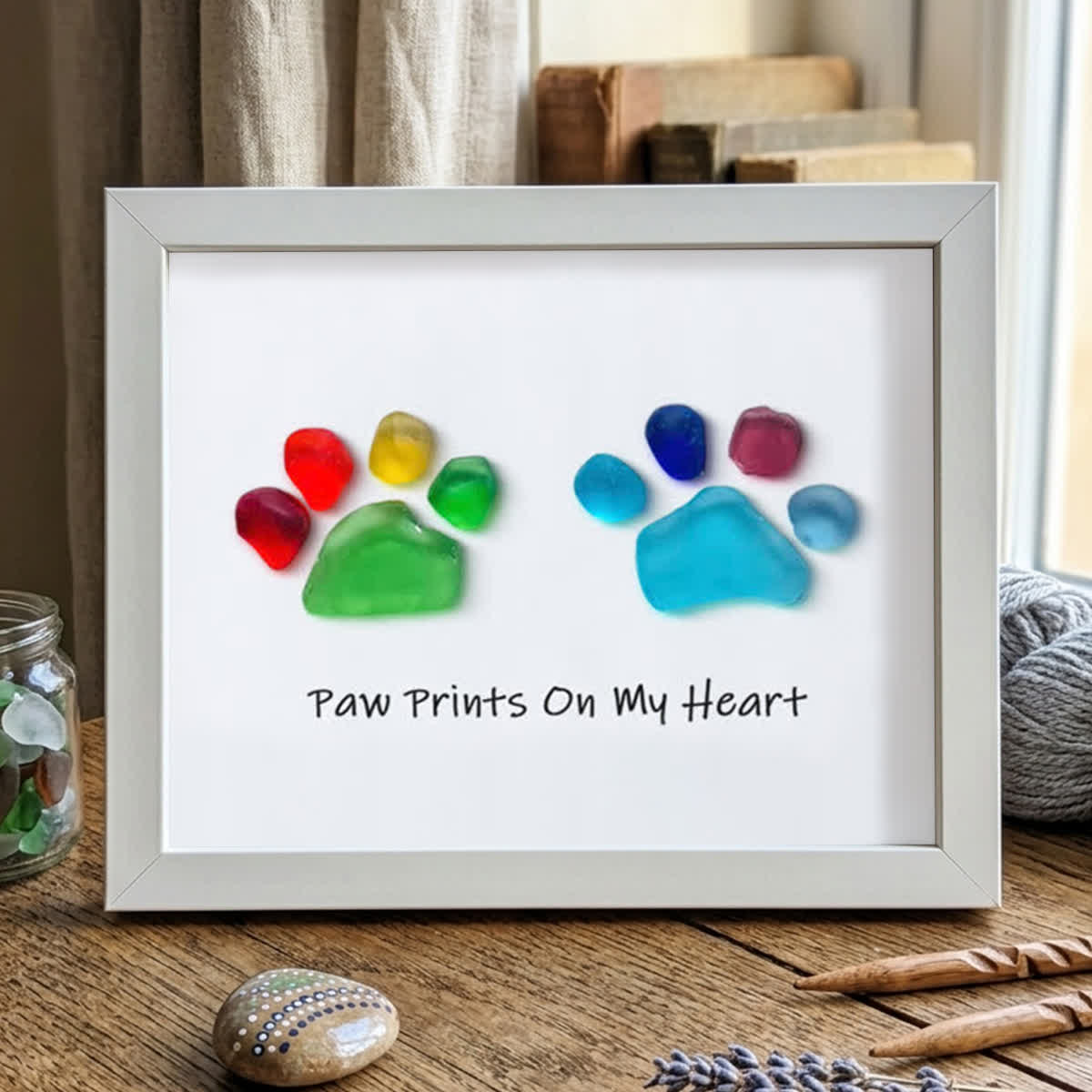 Rainbow Puppy Pet Paw Prints Sea Glass Framed Art - White - 6" X 8" - image 15