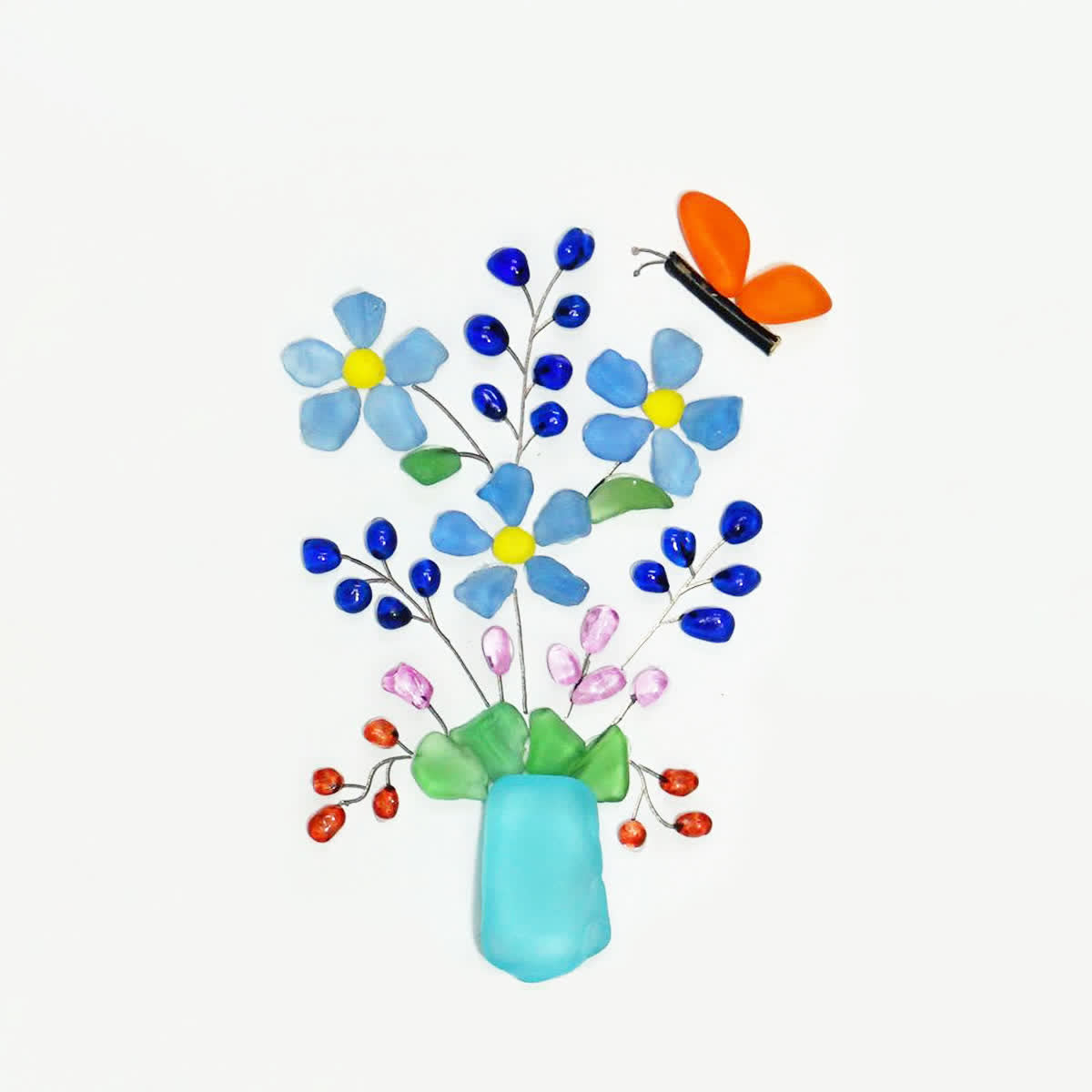 A Whimsical Bouquet With Butterfly Sea Glass Framed Art - image 2