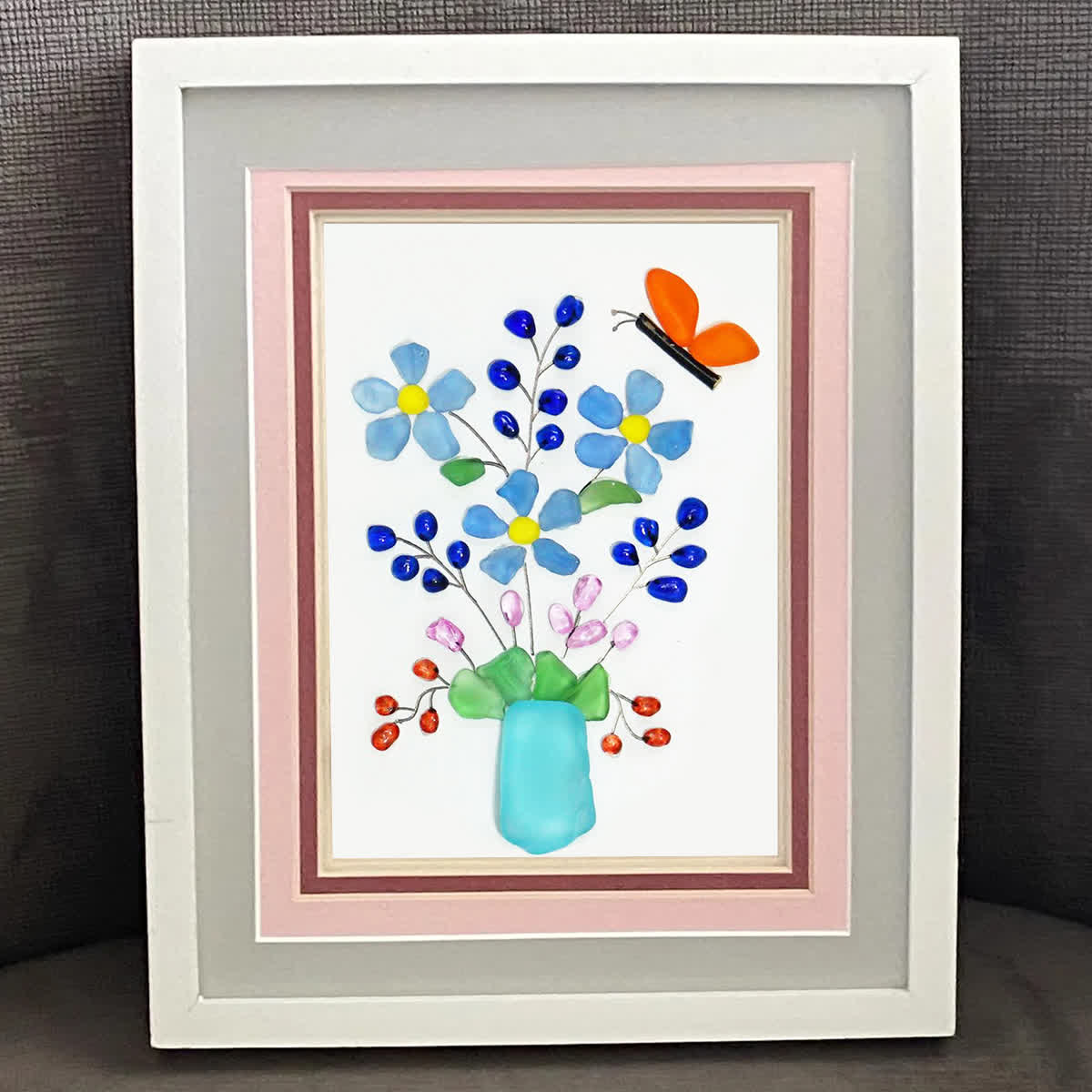 A Whimsical Bouquet With Butterfly Sea Glass Framed Art - image 0