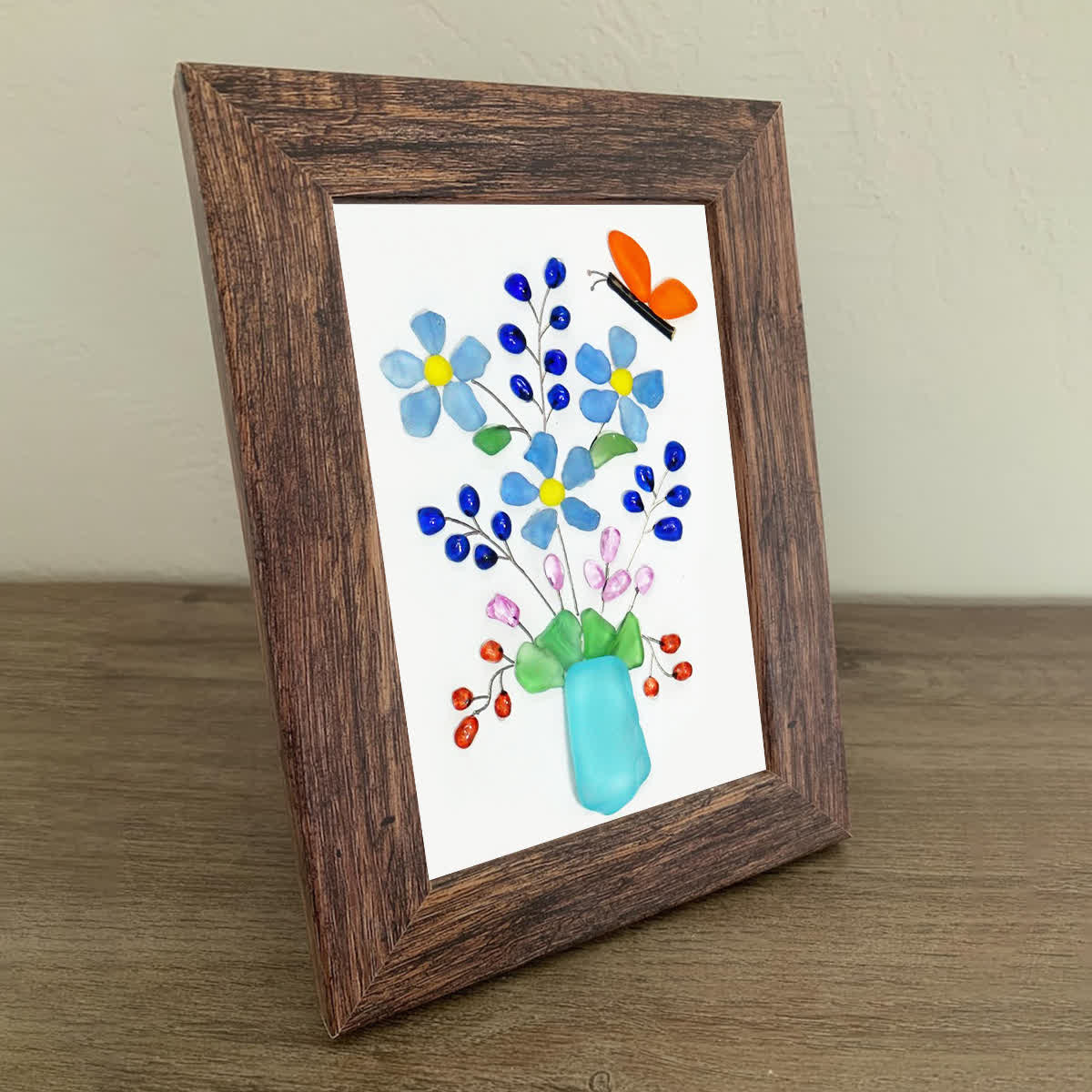 A Whimsical Bouquet With Butterfly Sea Glass Framed Art - image 4