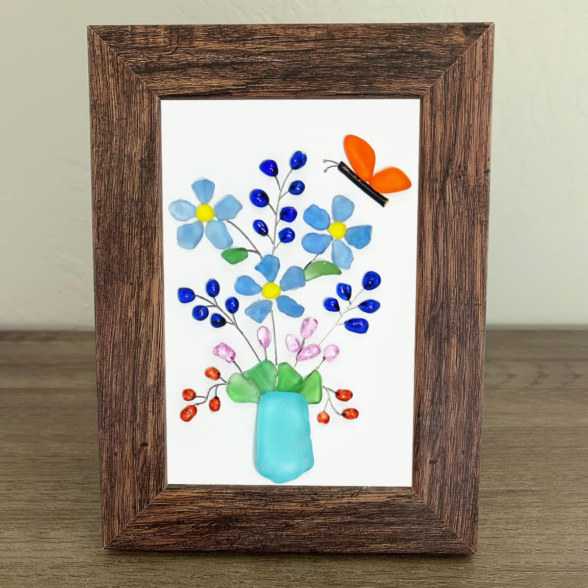 A Whimsical Bouquet With Butterfly Sea Glass Framed Art - image 3