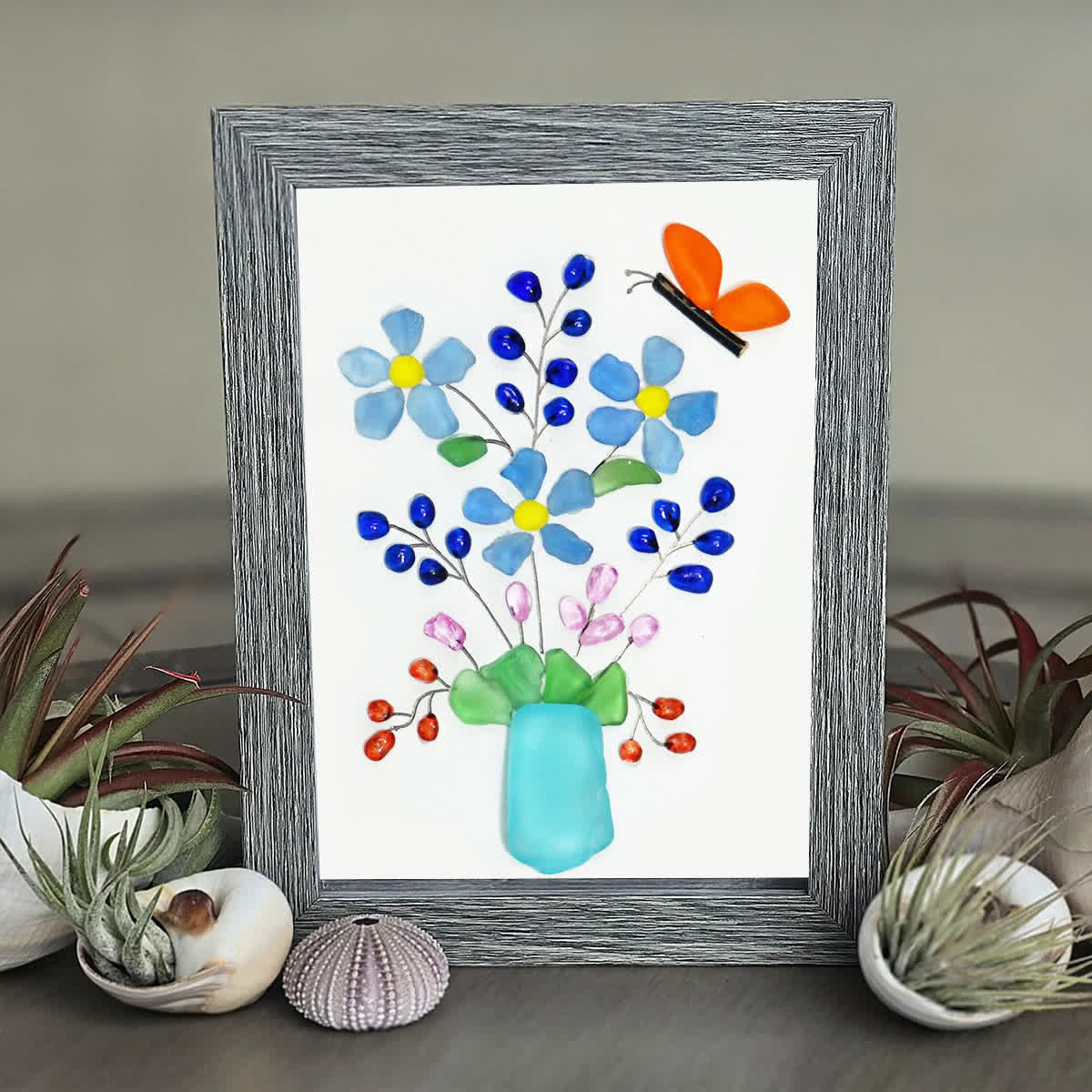 A Whimsical Bouquet With Butterfly Sea Glass Framed Art - image 5