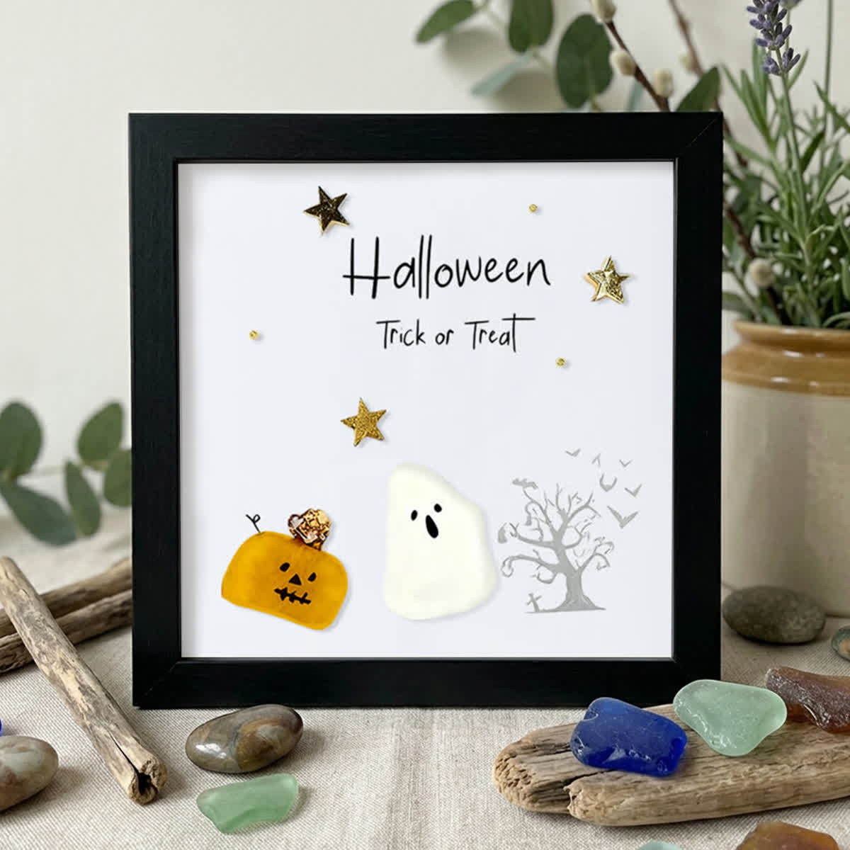 Halloween Trick Or Treat Sea Glass Framed Art - Black - 8" X 8" - image 7