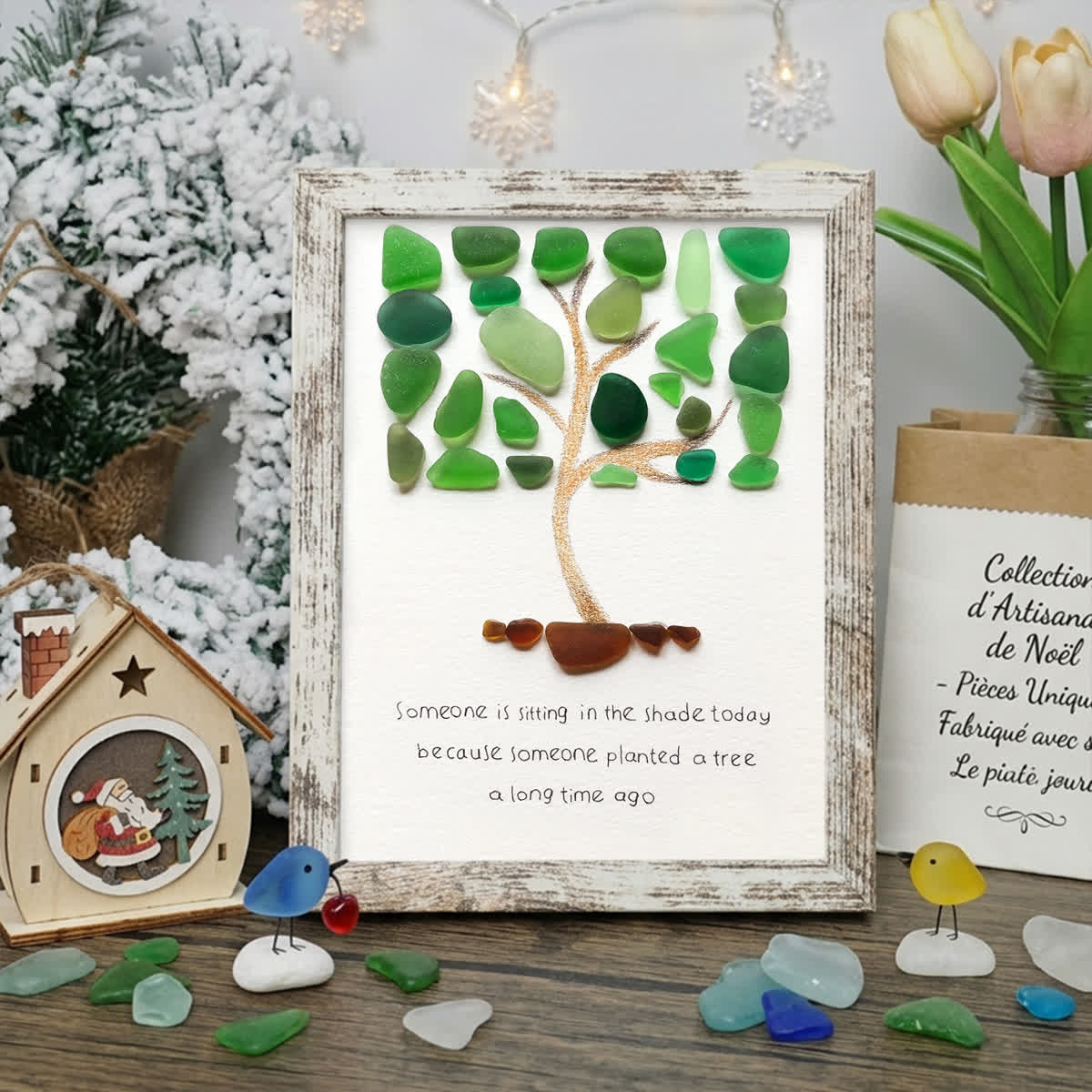 Growth Tree Of Gratitude Sea Glass Framed Art - Retro White - 8" X 6" - image 10