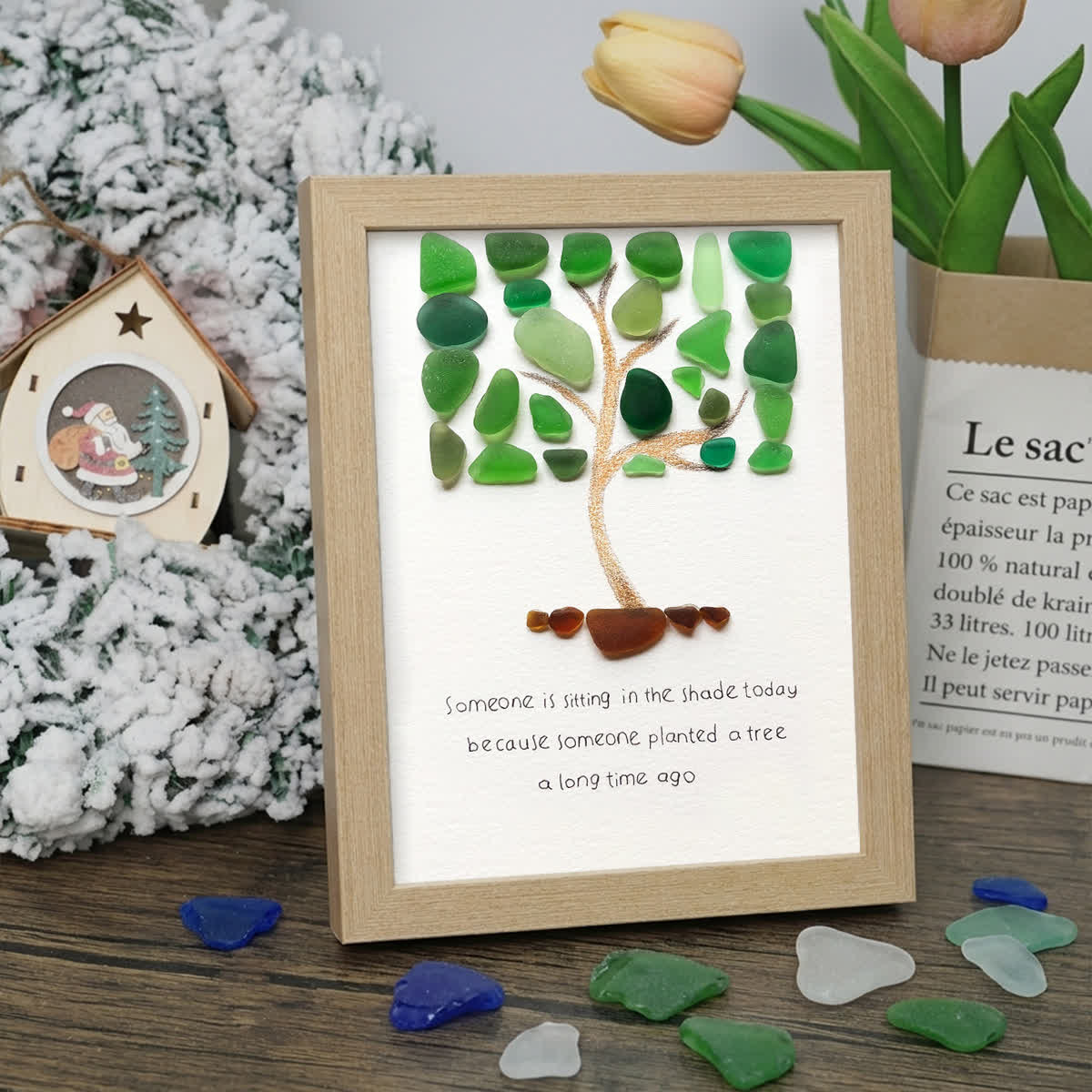 Growth Tree Of Gratitude Sea Glass Framed Art - Oak - 8" X 6" - image 6