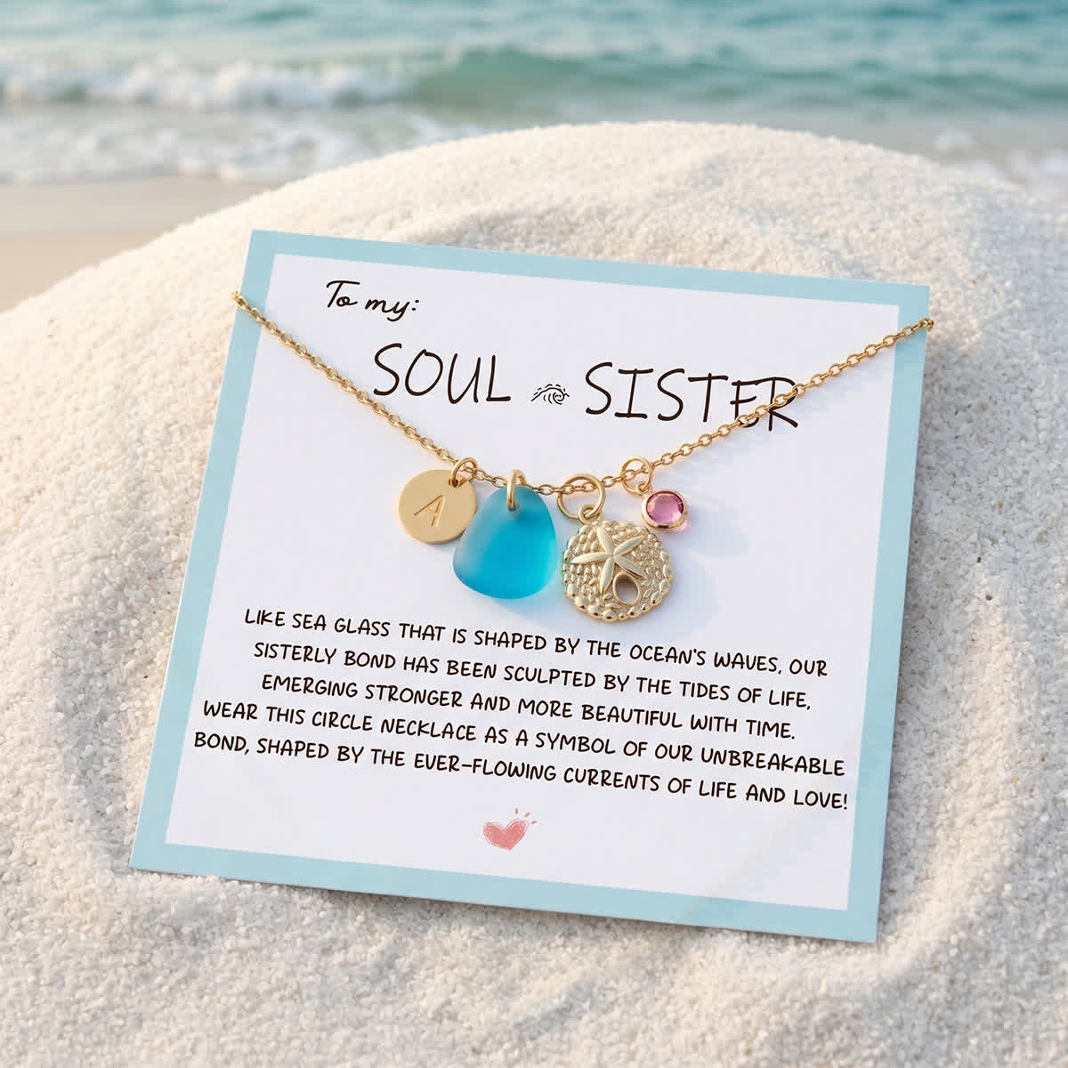 Birthstone Accent Initial Charm Sea Glass Necklace - image 2