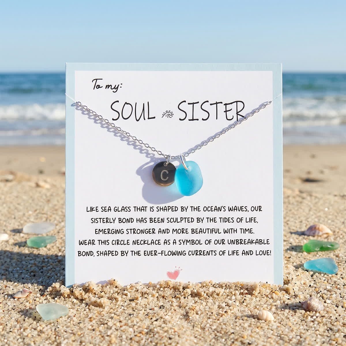 Beach-Inspired Silver Initial Charm Sea Glass Necklace - image 2