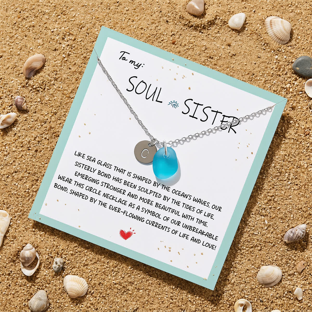 Beach-Inspired Silver Initial Charm Sea Glass Necklace - image 6