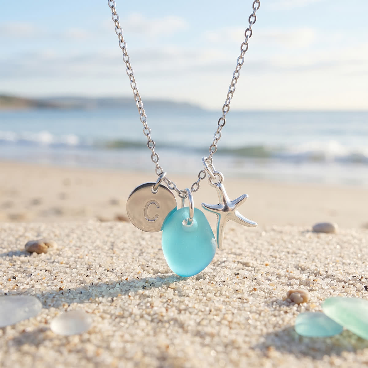 Soul Sister Starfish & Initial Charm Sea Glass Necklace - image 3