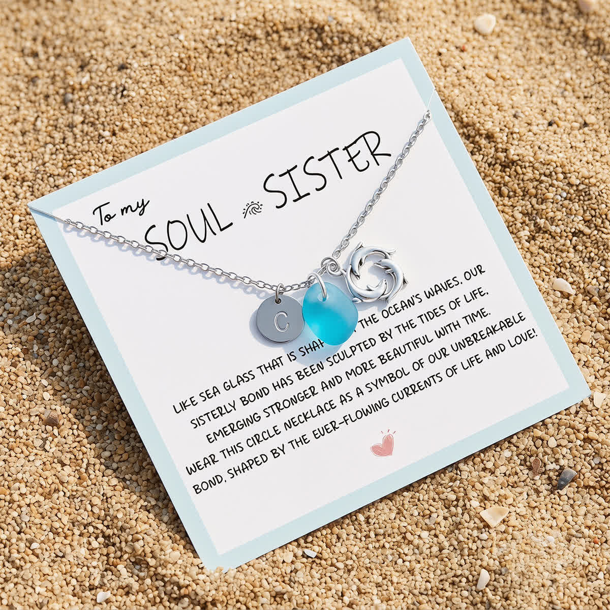 Seaside Bond Dolphin & Initial Charm Sea Glass Necklace - image 6