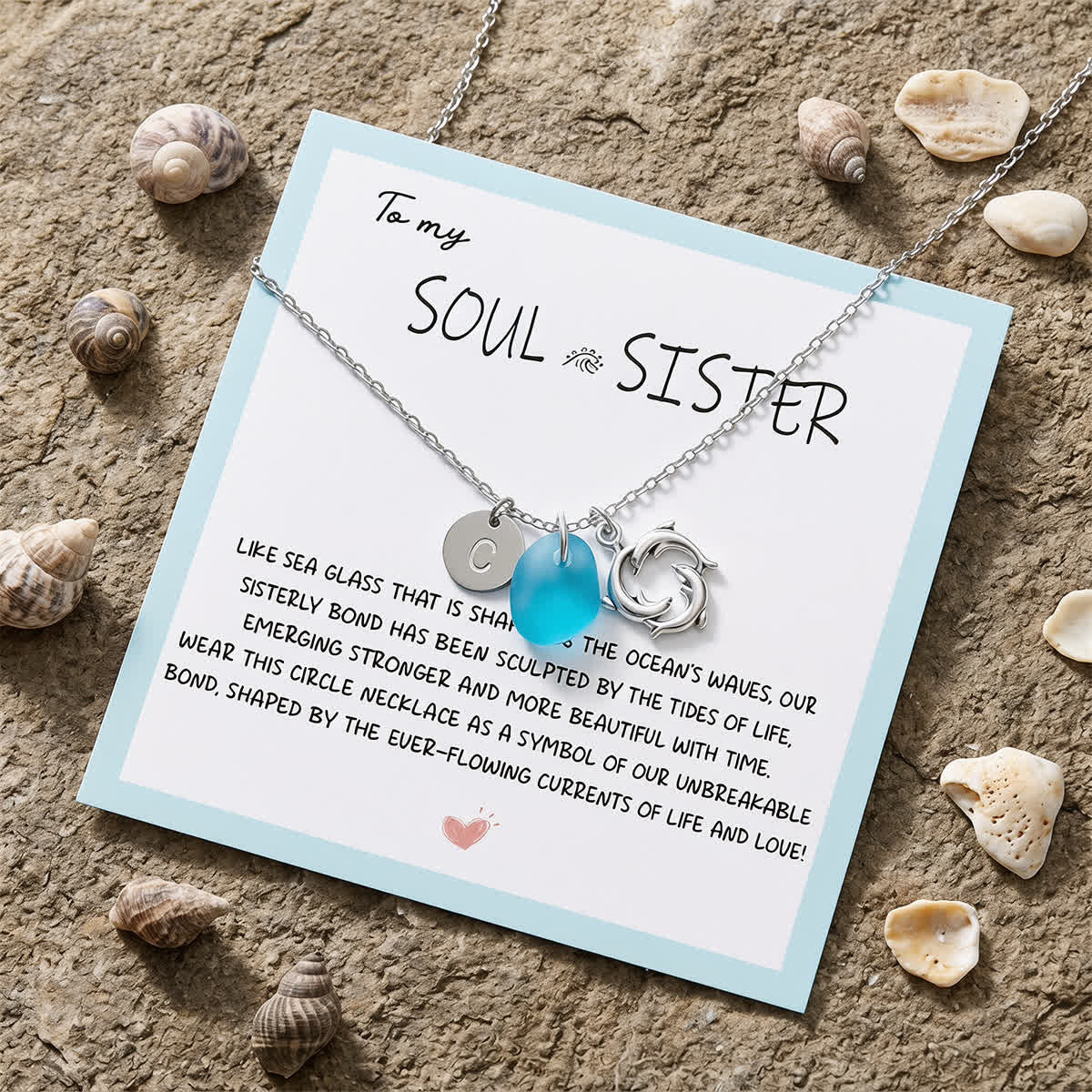 Seaside Bond Dolphin & Initial Charm Sea Glass Necklace - image 2