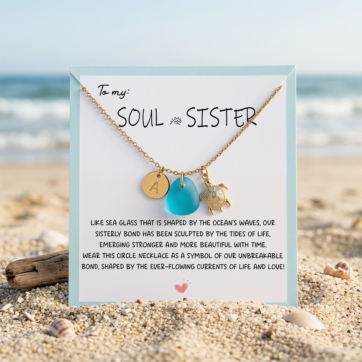 Crystal Turtle Pendant Initial Sea Glass Necklace - image 2