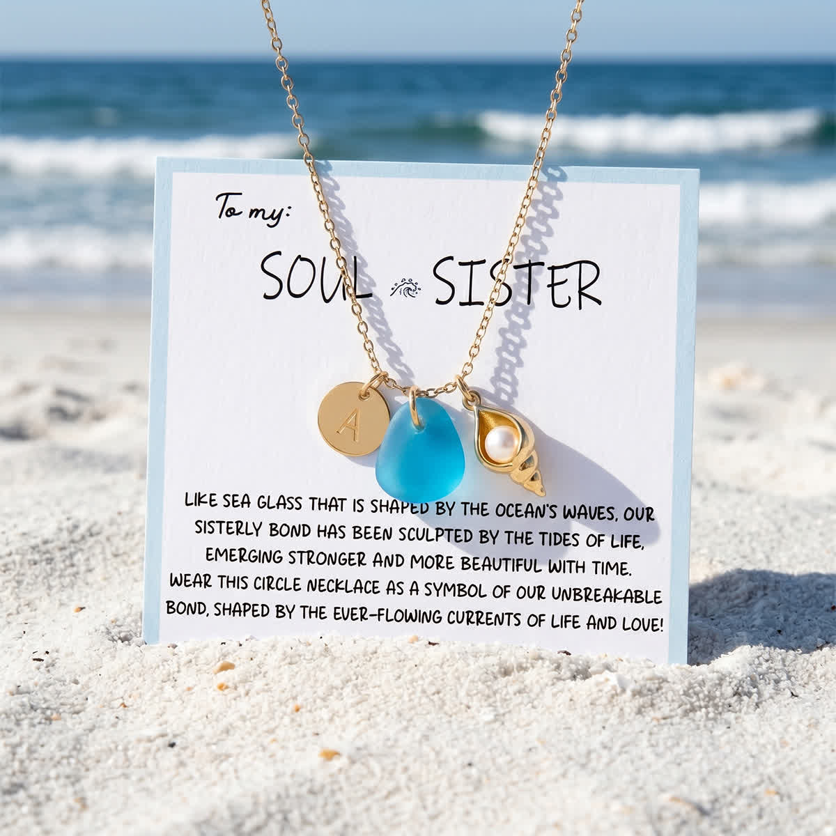 Ocean Treasure Pearl Shell Initial Charm Sea Glass Necklace - image 6
