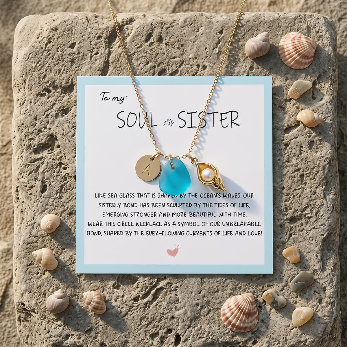 Ocean Treasure Pearl Shell Initial Charm Sea Glass Necklace - image 2