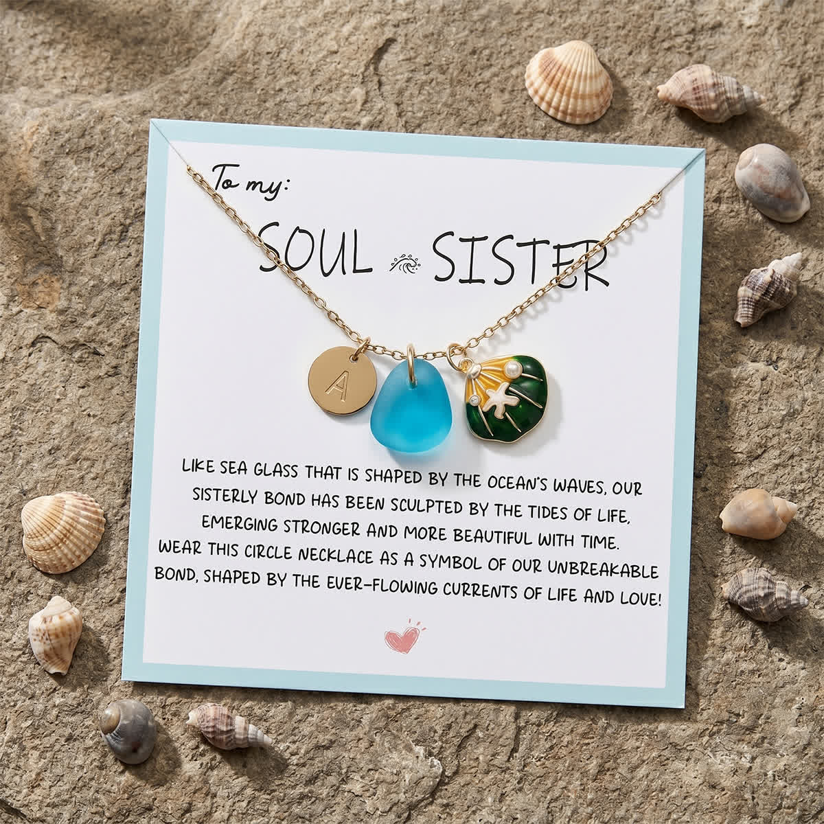 Enamel Shell & Initial Letter Charm Sea Glass Necklace - image 6