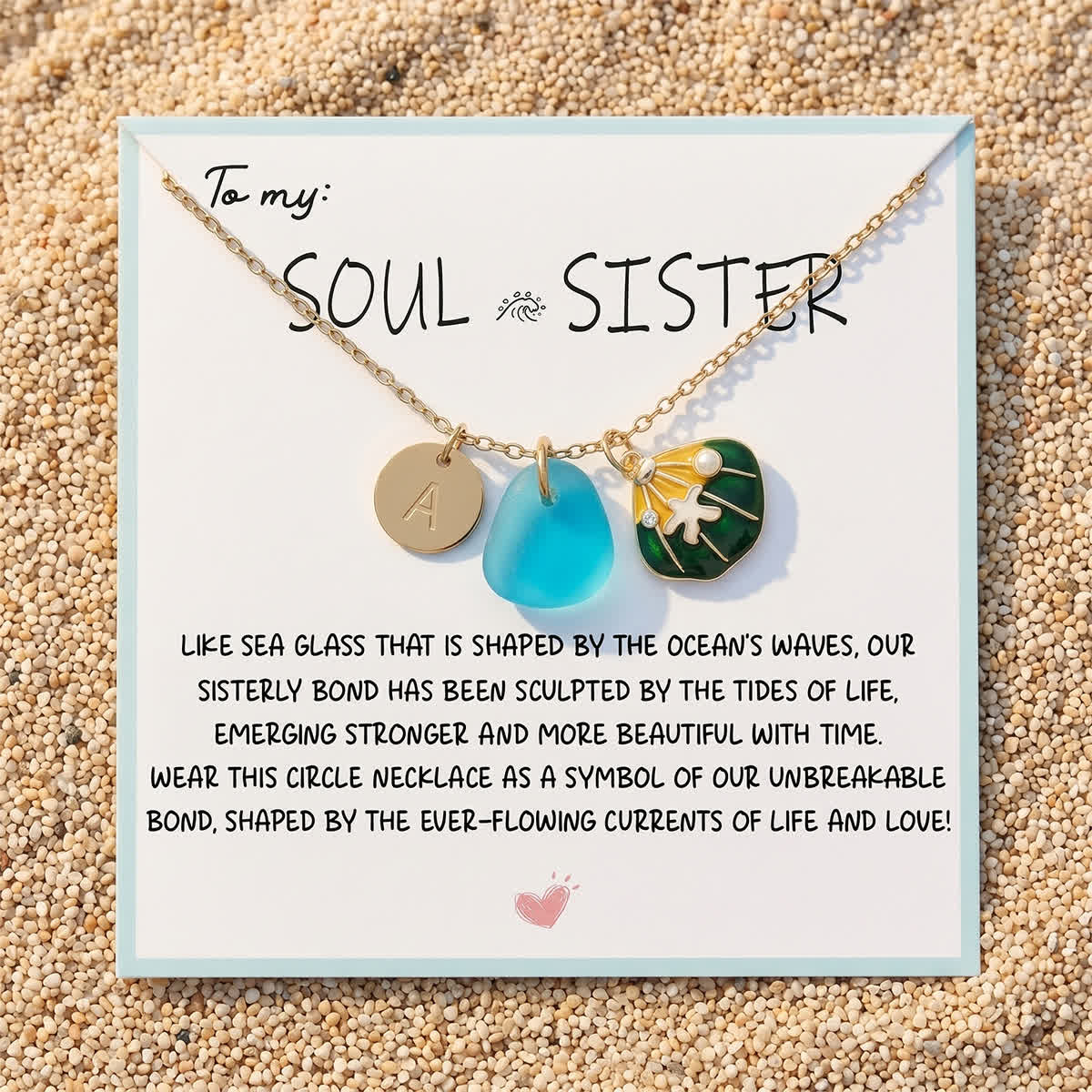 Enamel Shell & Initial Letter Charm Sea Glass Necklace - image 2