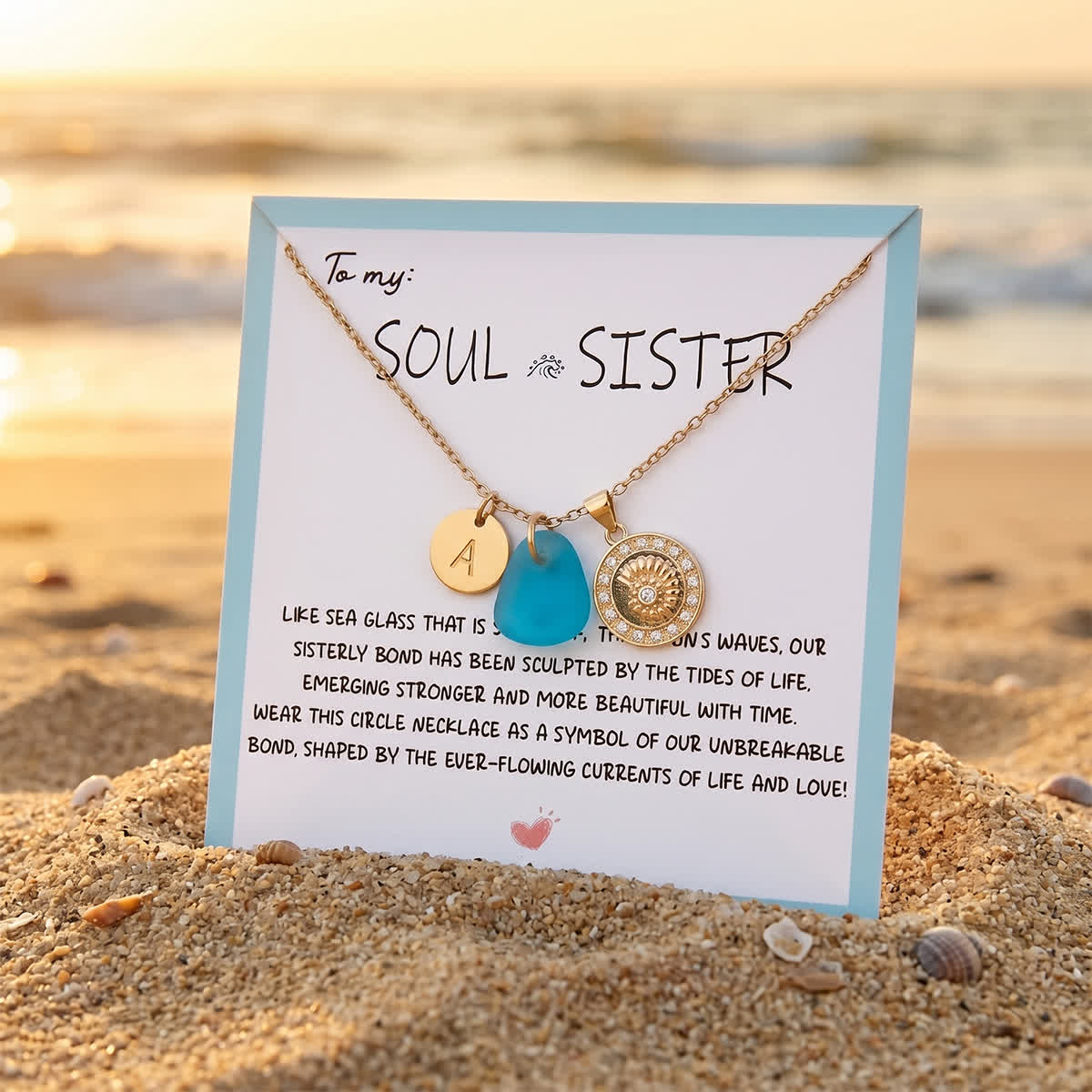 Conch Medallion Initial Charm Sea Glass Necklace - image 2