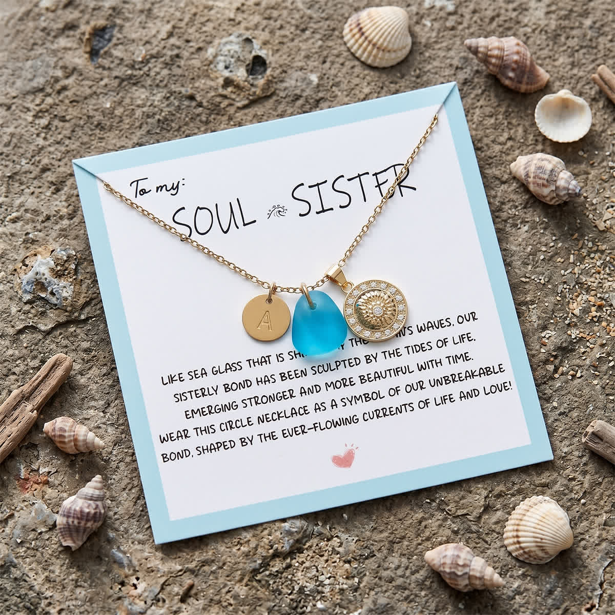 Conch Medallion Initial Charm Sea Glass Necklace - image 6