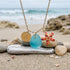 Red Enamel Starfish Initial Charm Sea Glass Necklace - Aqua - Silver - Z - image 0