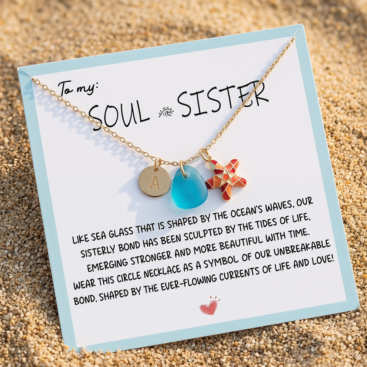 Red Enamel Starfish Initial Charm Sea Glass Necklace - image 2