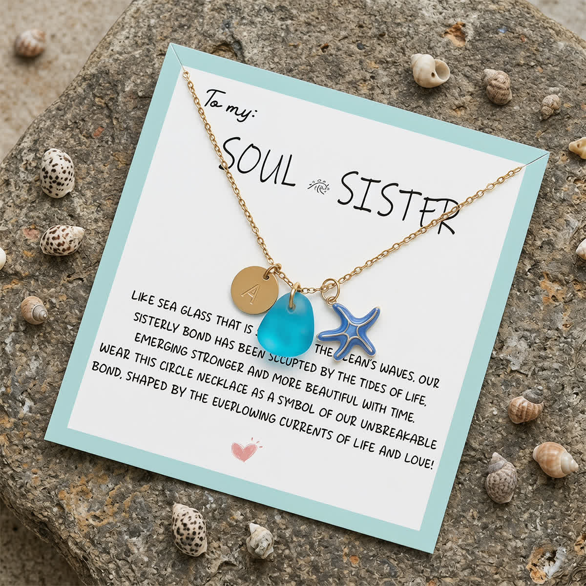 Blue Enamel Starfish Initial Charm Sea Glass Necklace - image 2