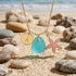 Pink Enamel Starfish Initial Charm Sea Glass Necklace - Aqua - Silver - Z - image 0
